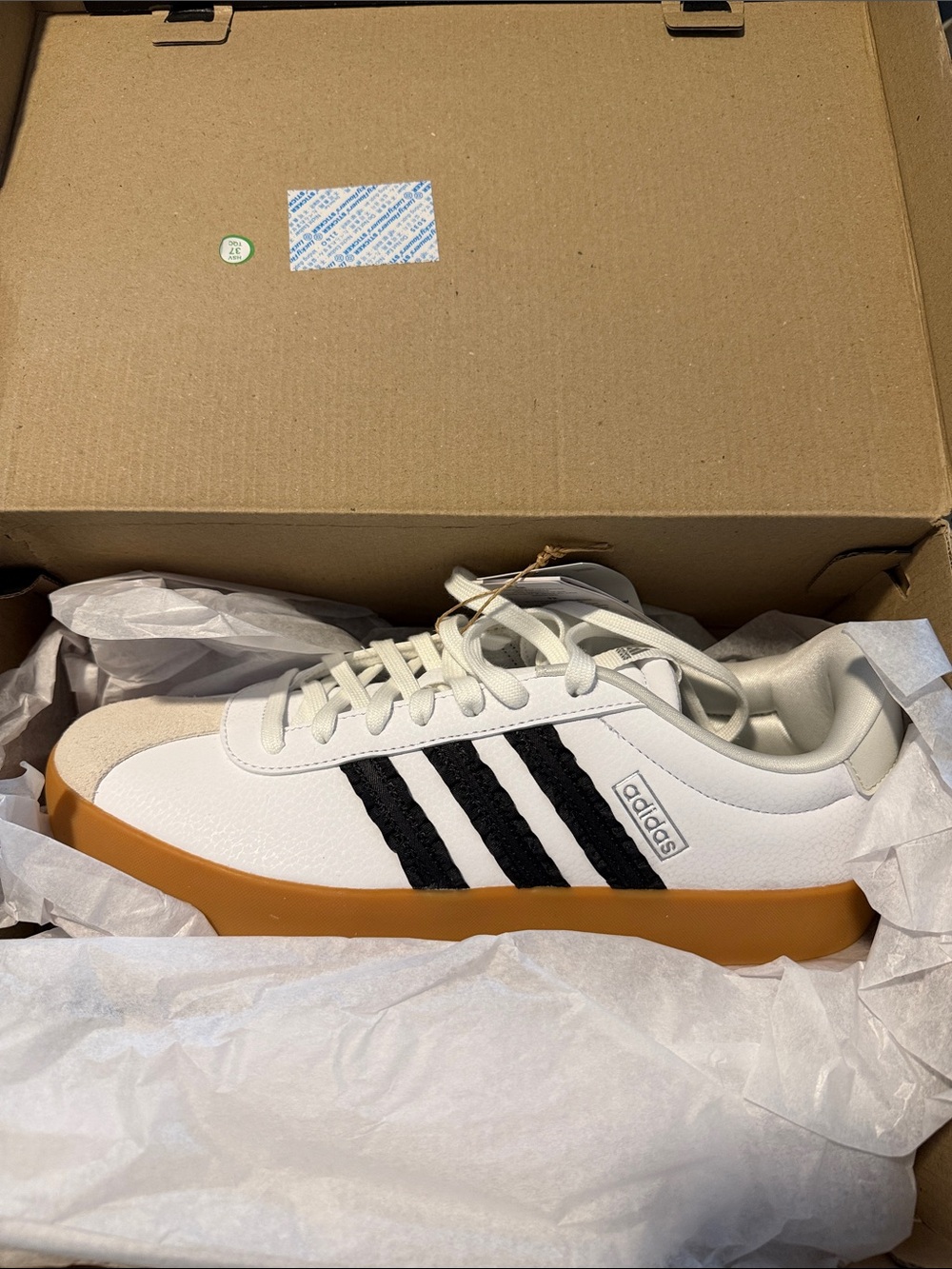 adidas Men’s White Sneakers with Black Stripes and Gum Sole
